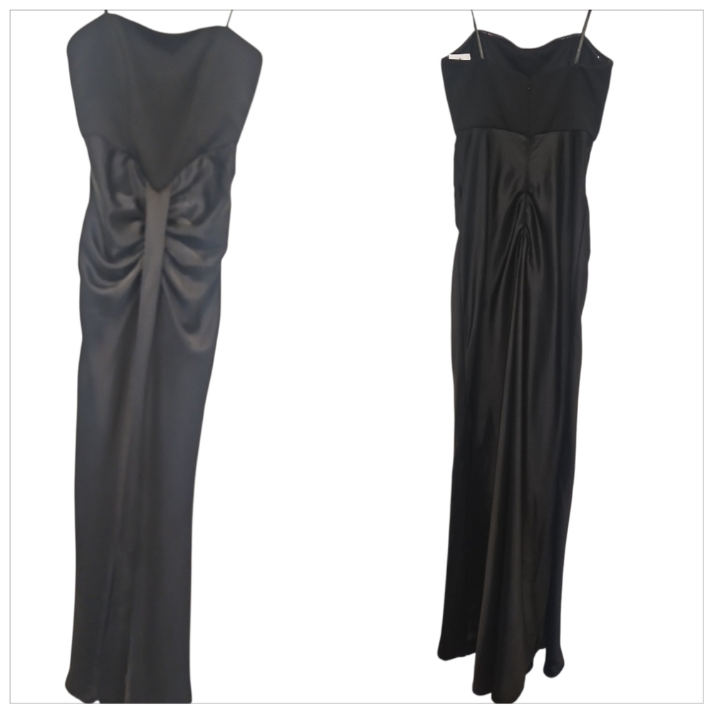 Betsy & Adam Black Strapless Ruched Satin Gown Maxi Dress Size 6 - Picture 7 of 12